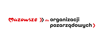 Logo z napisem Mazowsze dla organizacji pozarządowych w czerwonym i czarnym kolorze